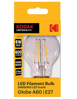 Bombilla LED Kodak A60 6W E27 Filamento